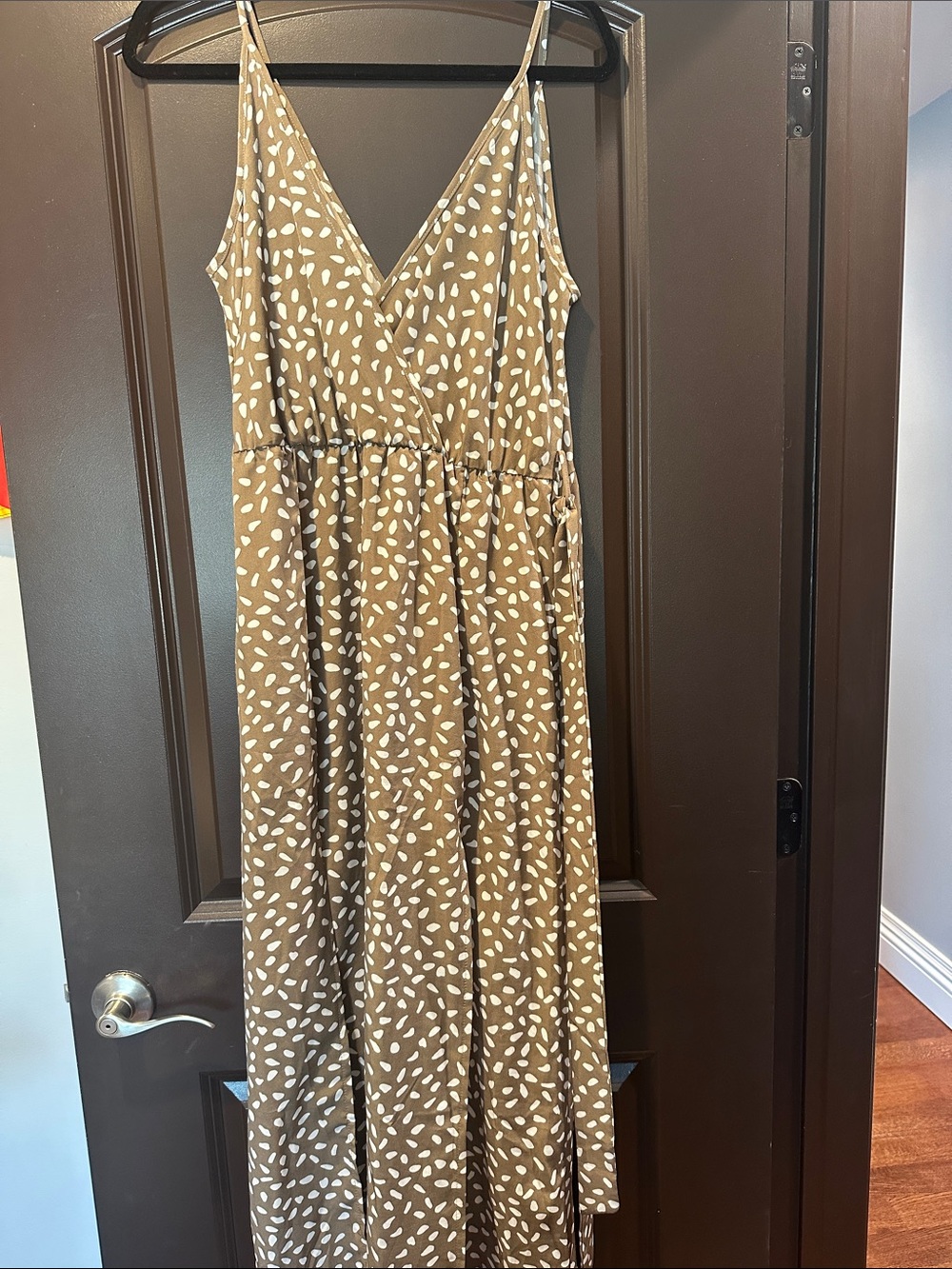 SHEIN Brown Maxi Dress with Cream Leaf Pattern